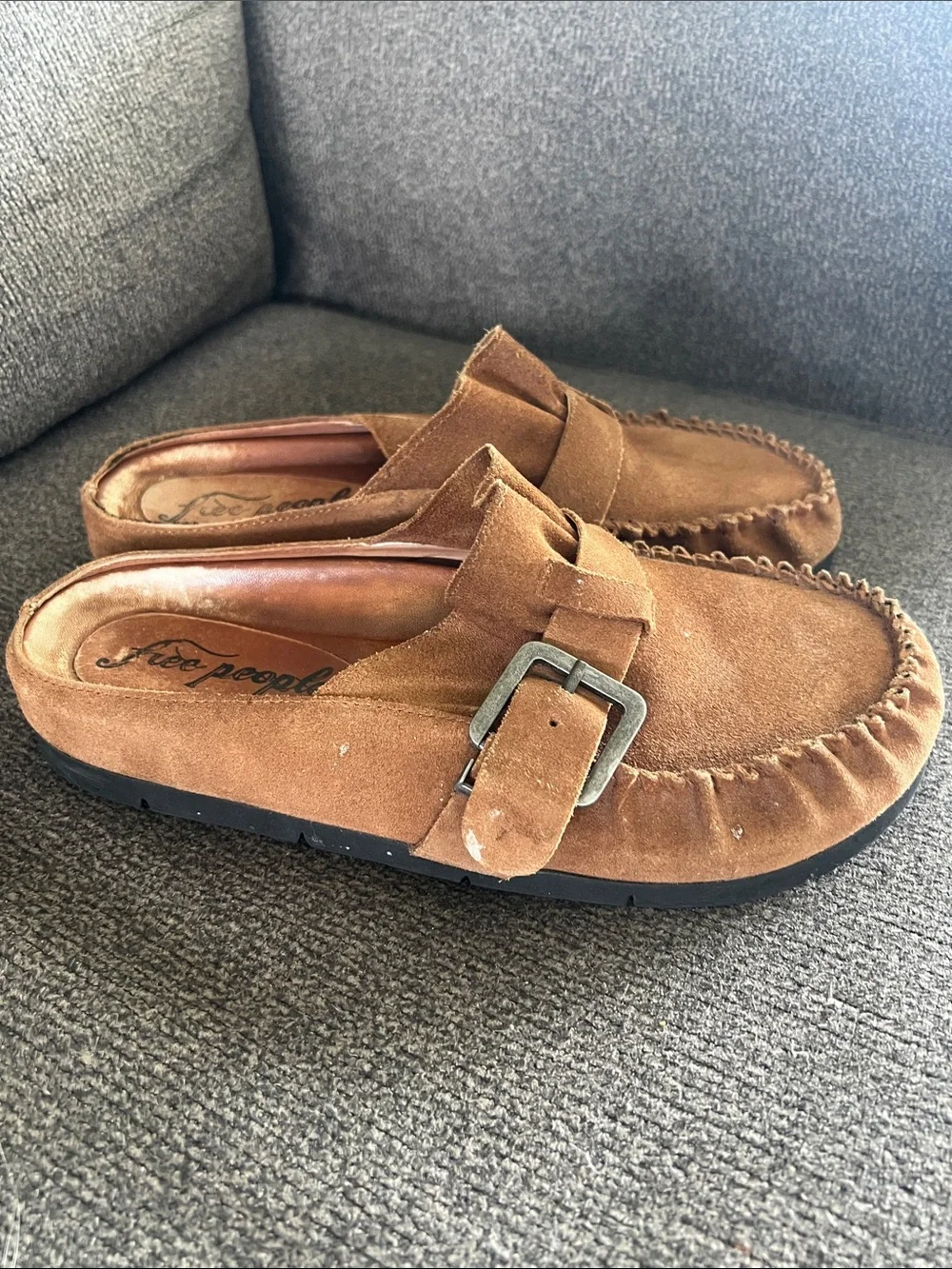 Free People women’s size 8.5 Brown Suede Buckle Slip-On Moccasins